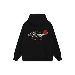 ATRY玫瑰花卉刺绣连帽卫衣 秋冬季新款重磅情侣长袖帽衫上衣男女