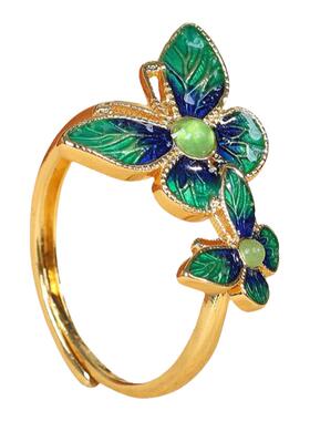 仙气国风珐琅蝴蝶戒指女烧蓝小众设计感古风可调节食指戒复古指环