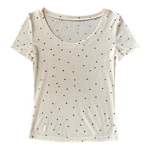 低领波点短袖t恤女夏季2026新款超薄针织上衣大圆领内搭打底衫女