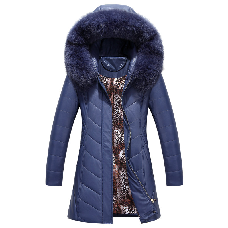 真皮羽绒服女中长款海宁皮衣2025新款大码妈妈装冬装毛领皮草外套