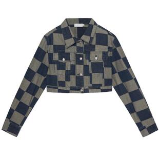 REVAN芮范设计师款复古棋盘格牛仔短外套RN70109211