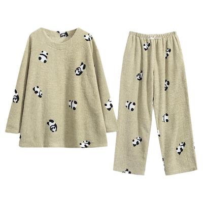 卡通熊猫杨梅绒大码睡衣套装女冬
