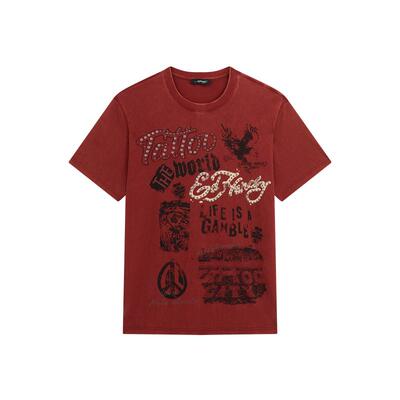 Ed Hardy埃德哈迪冬季流行新款男士拔印水洗正肩短袖T恤