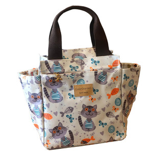 韩国小清新印花防水牛津布手提袋便当包外出妈咪包学生手拎饭盒包