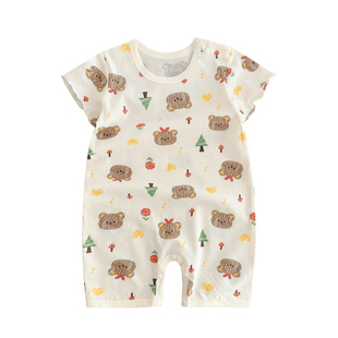 婴儿男童短袖哈衣新生儿纯棉薄款爬服连体衣女宝宝0-2岁夏季睡衣