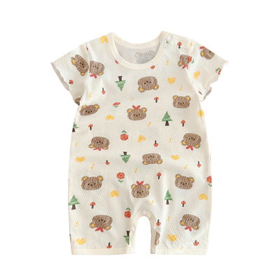 纯棉网眼提花短袖哈衣亲肤透气