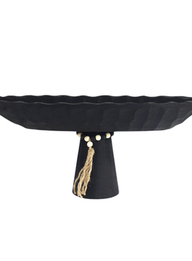 中古侘寂风实木雕塑高脚果盘