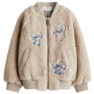 【迪士尼系列】HM童装女童外套史迪仔泰迪绒飞行员夹克1236921