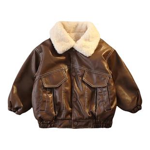 法国ANSEOLA男童皮衣外套帅气潮秋冬季中小儿童夹克棉服加绒保暖