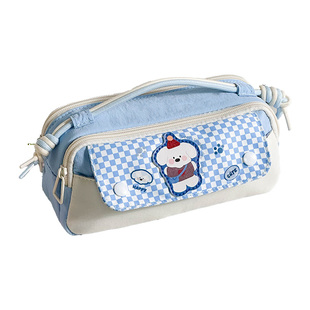 三年二班 软绵绵卡通动物手提笔袋小众不撞款2026新款便携日韩风高颜值ins风女孩男孩小学生大容量文具铅笔盒