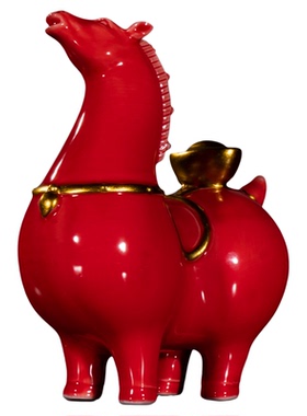 钧宜堂陶瓷创意红色招财唐马摆件