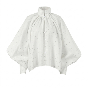 Women Shirt欧美女士衬衣立领灯笼袖宽松圆点上衣秋季时尚