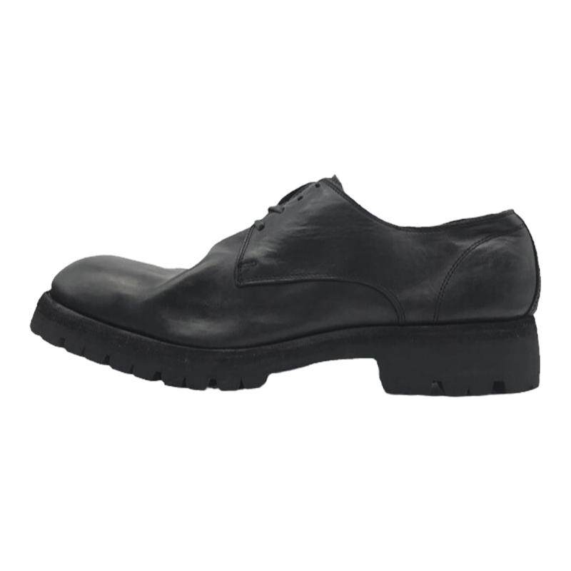 【现货】Guidi 792V 黑色男款马皮圆头系带德比鞋休闲做旧皮鞋