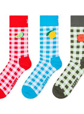【2026新款美丽岛系列】Happy Socks潮牌时尚格子袜子水果中筒袜