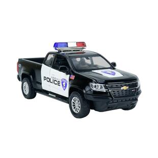 彩珀成真1:31合金模型黑白色雪佛兰皮卡公安特警车声光儿童玩具男
