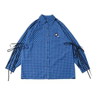 pinksavior【无尽深蓝】格纹小衫夏日撞色短袖背心长裙设计感显瘦