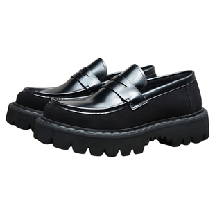 英伦风小皮鞋男款真皮一脚蹬套脚懒人乐福鞋厚底增高休闲男鞋韩版