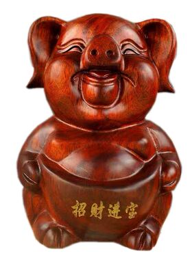 招财十二生肖动物东阳木雕木质猪