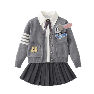 动物城儿童衣服女童秋冬朱迪兔子警官cos服毛衣三件套jk裙子套装