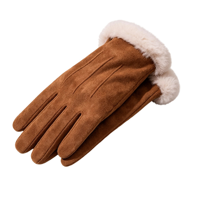 毛绒手套女2026秋冬新款电瓶车骑行防风保暖高颜值加厚麂皮绒手套