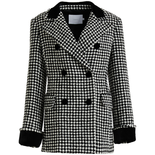 OBEG欧碧倩格纹双排扣大衣10464097