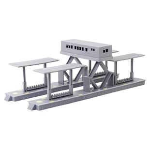 轨道交通站台带灯光场景/路轨+电线杆/候车亭/轨道卷火车玩具配件