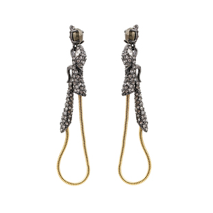 欧美鬼才设计师轻奢满钻蛇形黑色耳钉耳饰女暗黑高级个性耳环