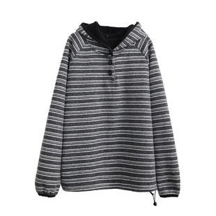 花吉C082灰白色日系休闲加绒条纹连帽卫衣女2025新款秋冬宽松上衣