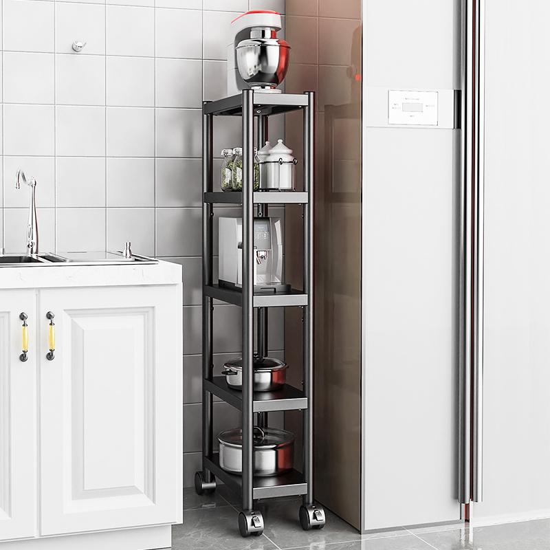不锈钢厨房置物架落地带轮夹缝收纳置物架电饭锅炸锅烤箱微波炉架