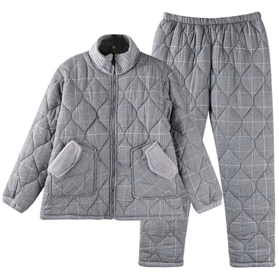 睡衣女冬季三层加厚加绒梭织夹棉