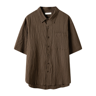 CAKUNTA 清凉肌理感天丝短袖衬衫 宽松微落肩不规整褶皱不显沉闷