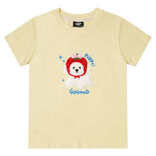 404MOB毛绒小狗刺绣美式短袖T恤女夏2026微宽松短款辣妹修身上衣