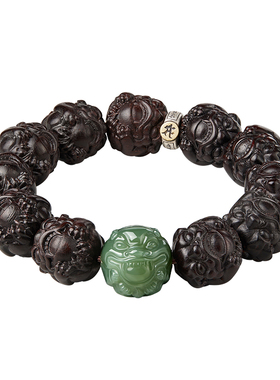 小叶紫檀手串男和田玉貔貅手链