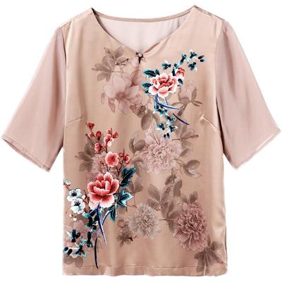 夏装真丝短袖T恤上衣中年妈妈