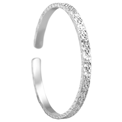 纯银碎碎冰手镯女款足银开口镯子