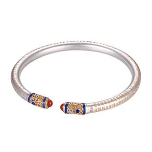 九乐足银手镯女古法描金圆棍珐琅心经开口国风手镯送女友礼