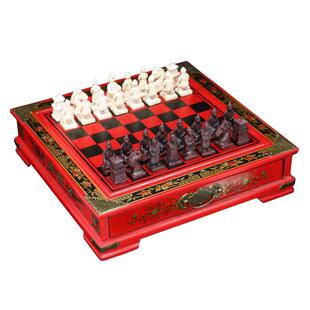 仿古兵马俑国际象棋清兵立体人物棋盘北京纪念品出国礼品送老外