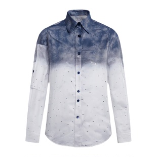 尚品梓渝明星同款夏季短袖衬衫男士水墨渐变宽松休闲百搭衬衣外套