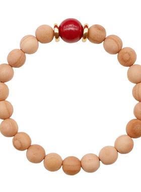 天然朱砂桃木手串中国红手链