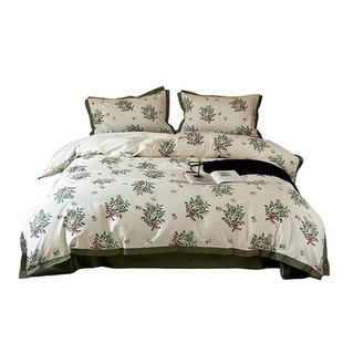 法式复古简约全棉长绒棉四件套纯棉印花被套少女心公主床单床笠款