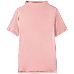 简约纯色真丝上装女修身显瘦桑蚕丝针织衫T恤女套头短袖绸缎上衣