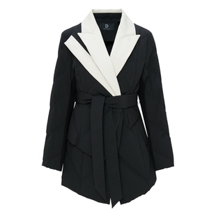 IDPAN女装冬季新款肌理感修身显瘦设计感西装式黑色短羽绒服