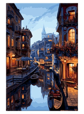 自油自画diy数字油画水城夜色