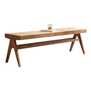 藤编大师昌迪加尔换鞋凳北欧实木藤编长凳侘寂风复古床尾凳长条凳