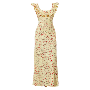 DPLAY【法式茶歇系列】年夏季新款黄色连衣裙女度假裙子长裙