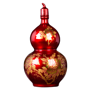 景德镇陶瓷红葫芦摆件家用酒瓶电视柜装饰博古架大号花瓶客厅招财