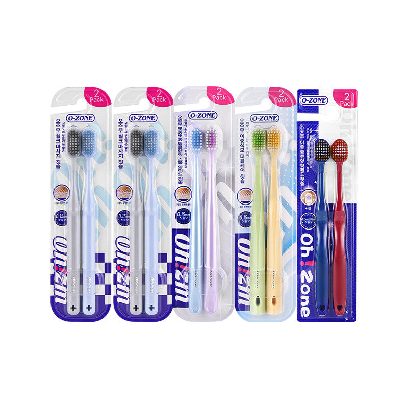 【自营】欧志姆纤柔宽头洁净护龈牙刷成人家庭极简尖头家用2支装