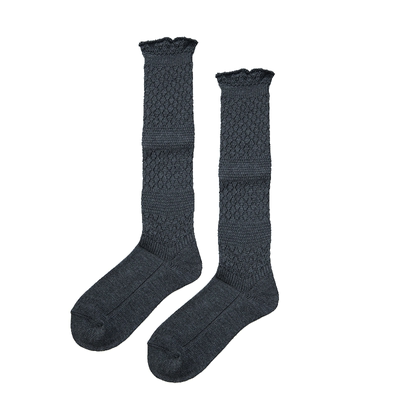 秋冬纯色镂空针织毛线长筒小腿袜