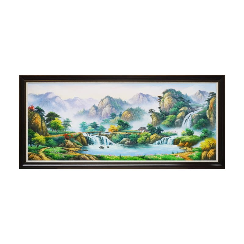 聚宝盆油画纯手绘山水画客厅沙发背景墙风景高端装饰画高级感挂画