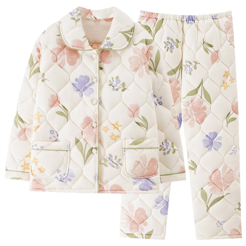 芬腾正品冬季女夹棉加厚家居服